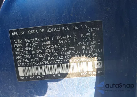 2015 Honda Fit Ex/Ex-L from USA, damaged, VIN 3HGGK5H82FM706703